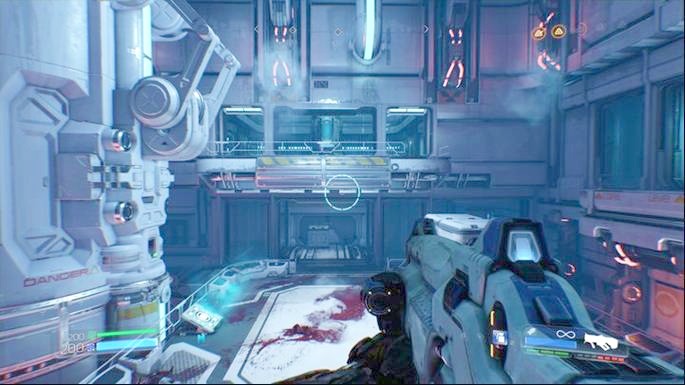 Jump to the exit by using the gravity jump after you destroy all four targets - Doom: VEGA Central Processing Walkthrough - Doom: Walkthrough - Doom Game Guide & Walkthrough