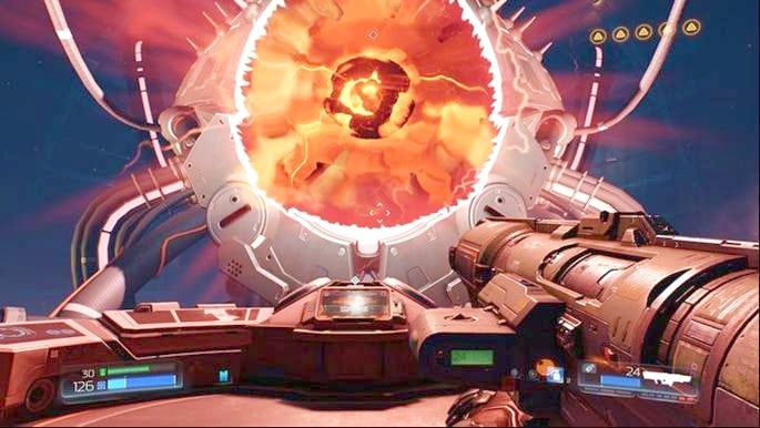 The large platform will take you to VEGA center where you will receive the task of destroying two processors - Doom: VEGA Central Processing Walkthrough - Doom: Walkthrough - Doom Game Guide & Walkthrough