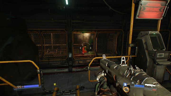 Go back to the elevator behind the net on the right and walk through the tunnel to the second yellow door which you previously bypassed - Doom: Resource Operations Walkthrough - Doom: Walkthrough - Doom Game Guide & Walkthrough