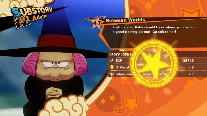 Defeat all the enemies and then go back to Baba to receive the rewards - Between Worlds | Side mission in DBZ Kakarot - Android Terror Arrives - Dragon Ball Z Kakarot Guide