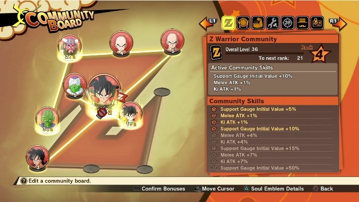 You can edit the Community Board and place the Soul Emblems received during the - Community | DBZ Kakarot basics - Basics - Dragon Ball Z Kakarot Guide