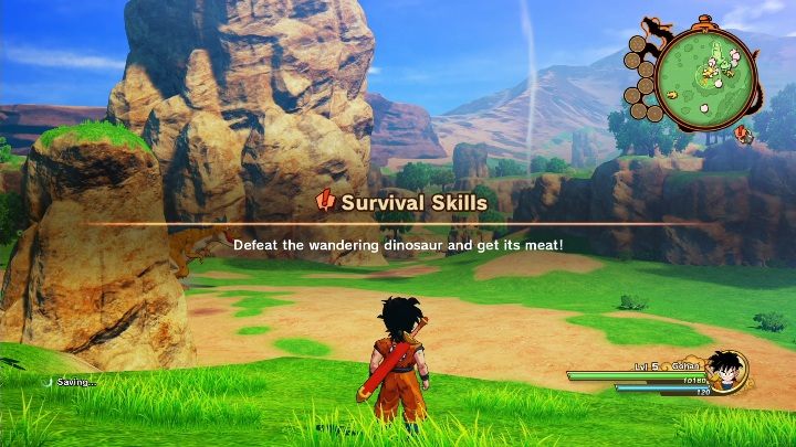 To kill a dinosaur, you must first attack it - Hunting and fishing | DBZ Kakarot basics - Basics - Dragon Ball Z Kakarot Guide
