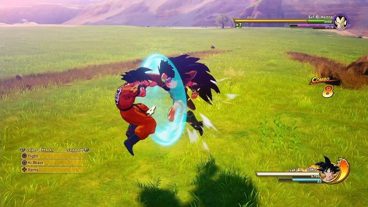 A guard activates a blue shield in front of you - the attacks blocked with guard will change the shields color - Combat system | DBZ Kakarot basics - Basics - Dragon Ball Z Kakarot Guide