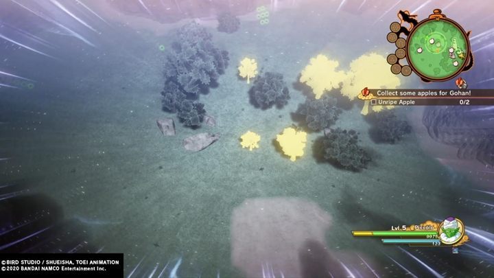 Go to the highlighted area, use the special sense and collect apples - Episode 3 | Attack of the Saiyans | DBZ Kakarot Walkthrough - Attack of the Saiyans - Dragon Ball Z Kakarot Guide
