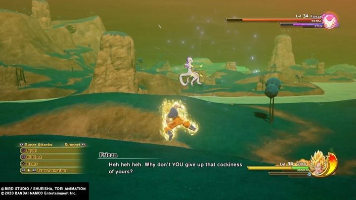 Watch the long cut-scene to resume the fight with Frieza (level 34) - Episode 8 | Evil Emperor Frieza | DBZ Kakarot Walkthrough - Evil Emperor Frieza - Dragon Ball Z Kakarot Guide