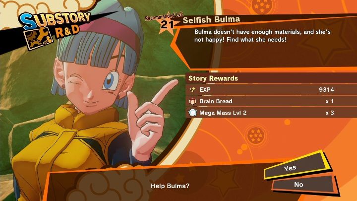 Time frame: From Evil Emperor Frieza - Episode 4: Gohans Latent Power - Episode 4: The Fearsome Emperor - Selfish Bulma | Side mission in DBZ Kakarot - Evil Emperor Frieza - Dragon Ball Z Kakarot Guide