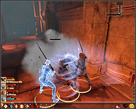 As youve probably noticed there is a trap at the end of a corridor which is active as long as someone is standing on the trigger tile - A Bitter Pill - p. 1 - Act II - Dragon Age II Game Guide