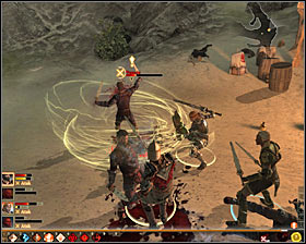 After eliminating most of the Crows, deal with Nuncios personal guards #1, who are tougher - A Murder of Crows - p. 2 - Act III - Dragon Age II Game Guide