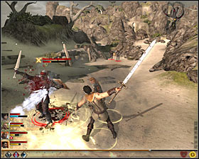 After eliminating Ginnis, start attacking new waves of enemies which will appear at the entrance to the camp - The Unbidden Rescue - Act I - Dragon Age II Game Guide