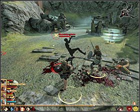 At the beginning start attacking crazy recluse, who should be kneeling near the altar #1 - The Eyes of Azure Jamos - Act II - Dragon Age II Game Guide