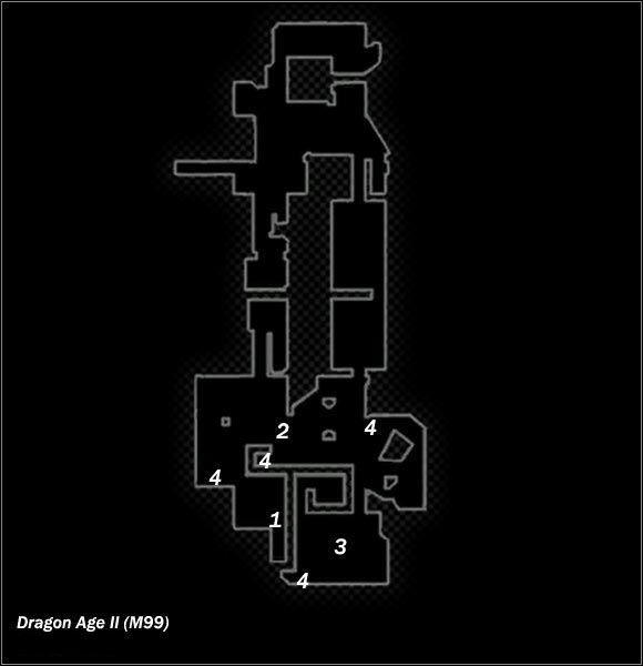 Legend - Map M99 Hidden Sewer; Map M100 Blood Mage Refuge Hideout | Maps - Maps - Dragon Age II Game Guide