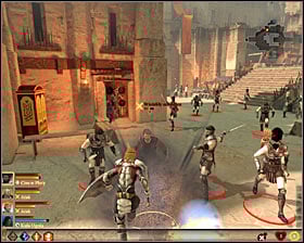 Id recommend saving your game now, as once you exit the shop you will be accosted by a group of deserters, who wont like that youre searching for the Grey Warden (M12, 8) - Tranquility - Act I - Dragon Age II Game Guide