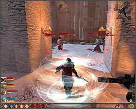 Right after using the stairs you will see a cutscene with Templars surrounding one of the mages #1 (M13, 12) - The Last Straw - p. 2 - Act III - Dragon Age II Game Guide
