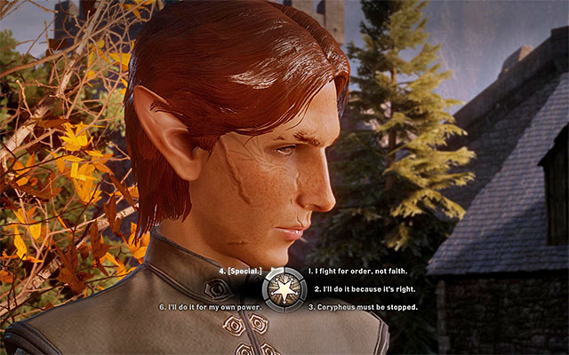 Consider the dialogue options, during the ceremony of appointing the Inquisitions leader - Dragon Age Inquisition: In Your Heart Shall Burn - Main storyline quests (The Path of the Inquisitor) - Dragon Age: Inquisition Game Guide & Walkthrough