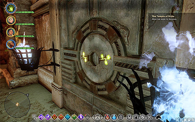 Slide the obtained shards into the slots in the entrance gate - Dragon Age Inquisition: The Temple of Pride - Side quests - The Forbidden Oasis - Dragon Age: Inquisition Game Guide & Walkthrough
