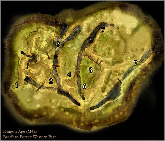 1 - Dragon Age Origins: Brecilian Forest - Western Part map - Maps of locations - Dragon Age: Origins Game Guide