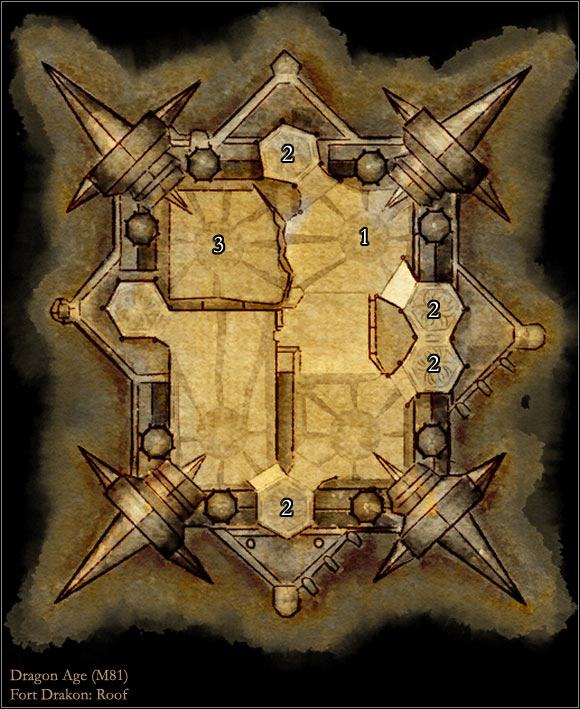 1 - Dragon Age Origins: Fort Drakon - Roof maps - Maps of locations - Dragon Age: Origins Game Guide