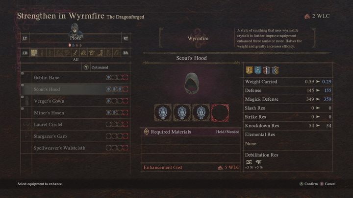 From the list on the left, choose the item you want to upgrade - Dragons Dogma 2: What are Wyrmslife Crystals used for? - Mechanics and Collectibles - Dragons Dogma 2 Guide