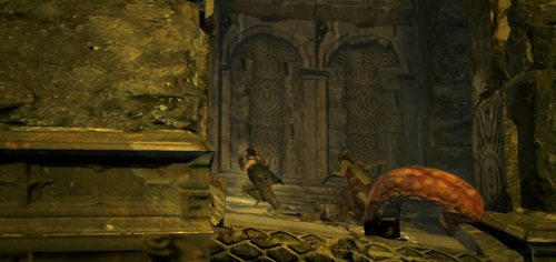 You'll be safe once you trigger the animation showing the whole party escaping - Lure of the Abyss - Act I - Dragons Dogma - Game Guide and Walkthrough