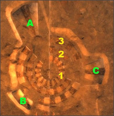 Set the circles in such way that they look as on the screen - Nadoret 2 (After the quest 13. A toll is not enough) - p. 2 | Side quests - Side quests - Drakensang: The River of Time Game Guide