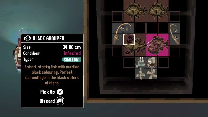 The transported fishes can become Infected - an example of such a Condition for the Black Grouper fish is shown in the picture - Dredge: What are Infected Fish? - FAQ - Dredge Guide