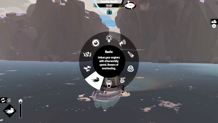 By default, the only option is to flee, because your ship does not have any offensive arsenal - Dredge: How to avoid the Gale Cliffs monster? - FAQ - Dredge Guide