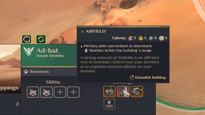 The basic rule of managing numerous regions is the ability to quickly transport units - Dune Spice Wars: Airfield - How To Use? - FAQ - Dune Spice Wars Guide