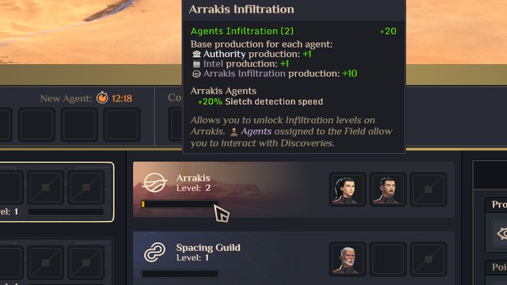 To perform an action on a PoI other than using troops or the Ornithopter, you need agents - Dune Spice Wars: Points of Interests - description and list - Basics - Dune Spice Wars Guide