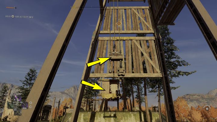 Jump onto the boards, lean back, and wait for the metal lift to go down - Dying Light 2: Windmills (Houndfield) - list - Windmills - Dying Light 2 Guide
