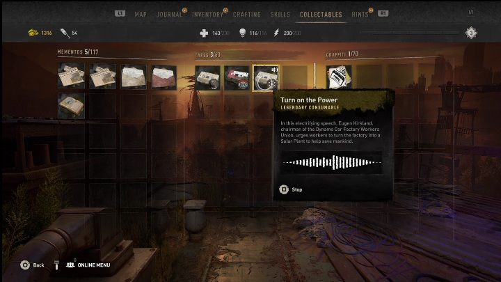 In the Revolution mission, you will reach Alberto's apartment to get explosives from him - Dying Light 2: Recordings (Trinity) - list of all - Trinity - Dying Light 2 Guide