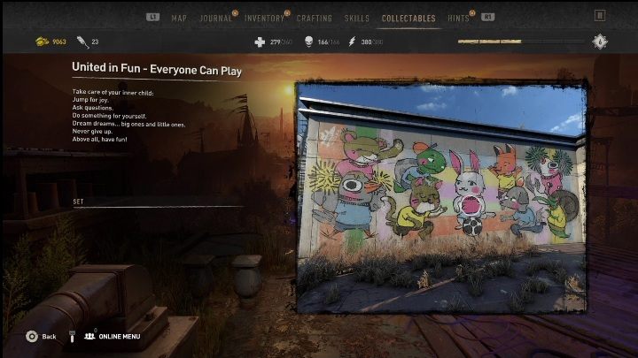 This graffiti tag can be found in the northern part of Trinity, on the playing field - Dying Light 2: Graffiti Tags (Trinity) - list of all - Trinity - Dying Light 2 Guide