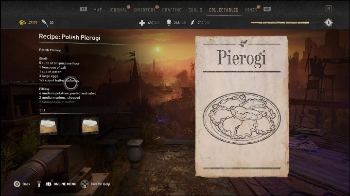 The pierogi recipe can be found in the ship's canteen - Dying Light 2: Mementos (The Wharf) - list of all - The Wharf - Dying Light 2 Guide