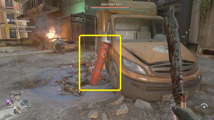 You should also remember that there is a red gas cylinder next to the car, which you can set on fire and cause an explosion that will deal a lot of damage to your opponent - Dying Light 2: The Lost Light - walkthrough - Story quest - Dying Light 2 Guide