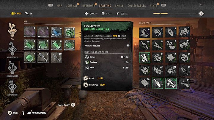 In case of storing too many crafting ingredients, you can spend them by crafting new items - Dying Light 2: Inventory Full - how to empty? - Character and statistics - Dying Light 2 Guide