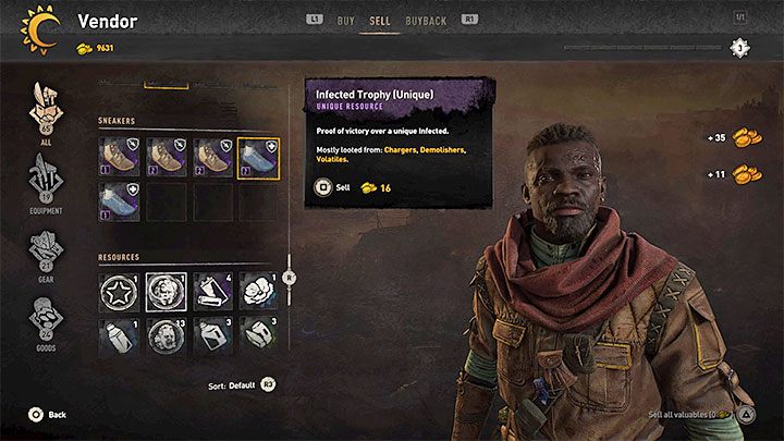 The obtained trophies can also theoretically be sold at merchants by selecting them from the second tab - Dying Light 2: Infected Trophies - what to do with them? - Combat - Dying Light 2 Guide