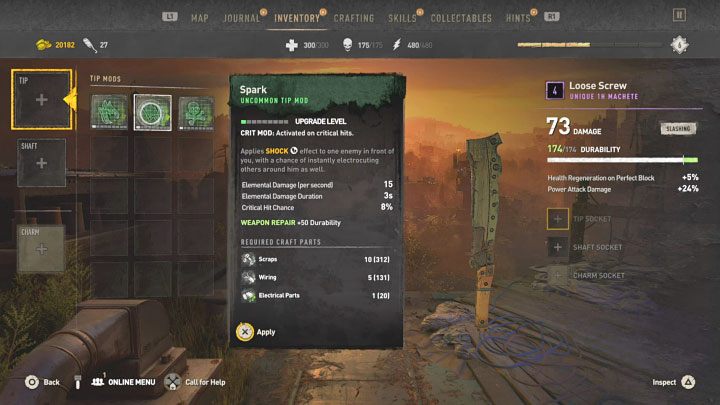 After highlighting the weapon in the inventory, you have to press the button to open the modification window, and then place the modification in one of the free slots - Dying Light 2: Repairing weapons - is it possible? - Combat - Dying Light 2 Guide