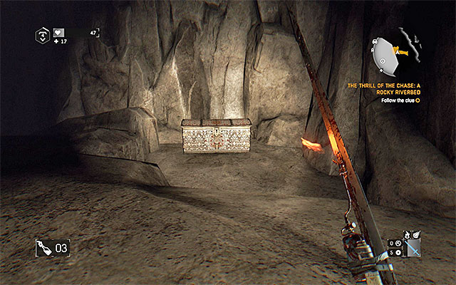 You can easily find the chest in the cave - The Thrill of the Chase: A Rocky Riverbed | Side quests - Jasirs Farm - Jasirs Farm | Side Quests - Dying Light: The Following Game Guide
