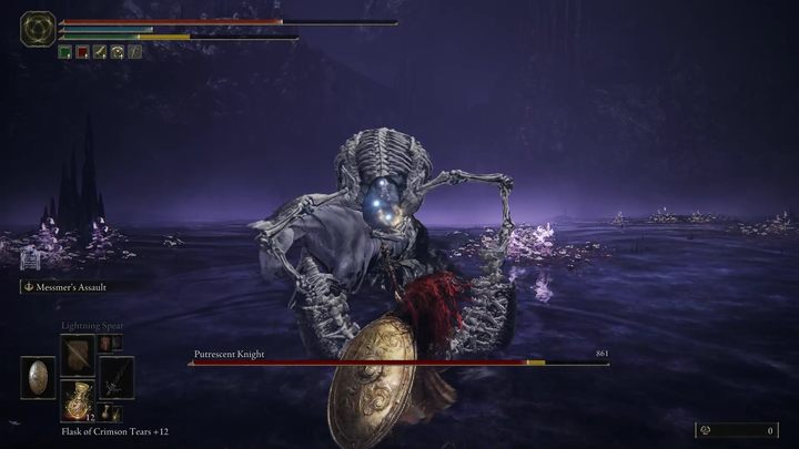 Slightly less often, the boss will grab the sickle in both hands and hit you with it from above - Shadow of the Erdtree: How to beat Putrescent Knight? - Shadow of the Erdtree: Main bosses - Elden Ring Guide