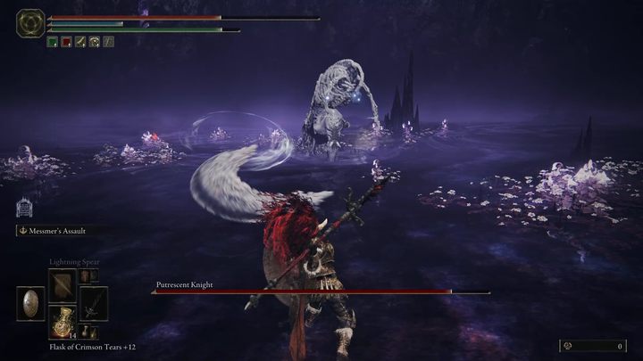 When the boss moves away from you, he can throw the sickle at you - Shadow of the Erdtree: How to beat Putrescent Knight? - Shadow of the Erdtree: Main bosses - Elden Ring Guide