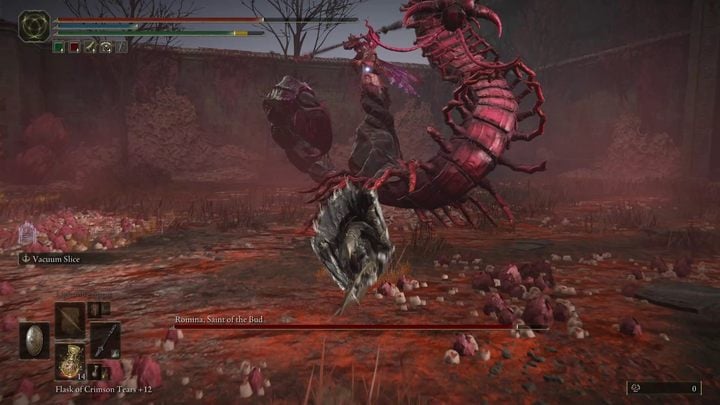 Romina has the ability to coil the centipede and stinger around herself, rolling across the arena and delivering a blow with her glaive after uncoiling, or delivering three consecutive blows - Shadow of the Erdtree: How to defeat Romina, Saint of the Bud? - Shadow of the Erdtree: Main bosses - Elden Ring Guide