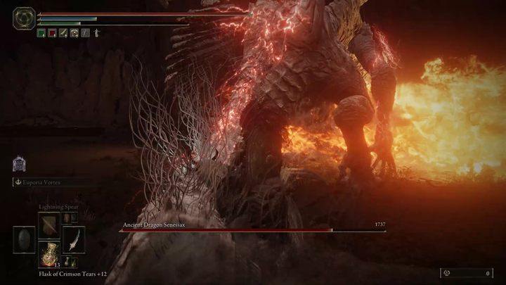 Don't try to lock the camera on the boss - it will get stuck on the dragon's head, which will make it difficult for you to orient yourself in the area and attack the boss's body - Shadow of the Erdtree: How to defeat the Ancient Dragon Senessax boss? - Shadow of the Erdtree: Side bosses - Elden Ring Guide