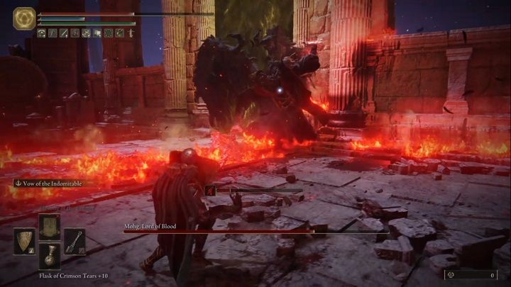 The second stage of the fight is particularly demanding - the opponent sprays a lot of fire all over the arena - Elden Ring: How to beat Mohg, Lord of Blood? - Elden Ring: All bosses in Siofra River - Elden Ring Guide