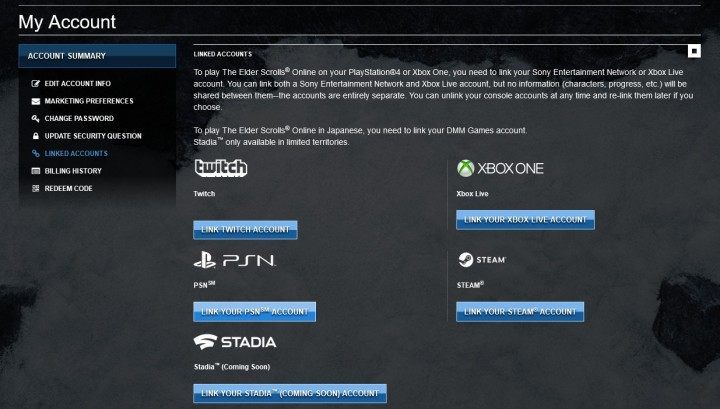 Como vincular sua conta do Elder Scrolls Online com a Steam