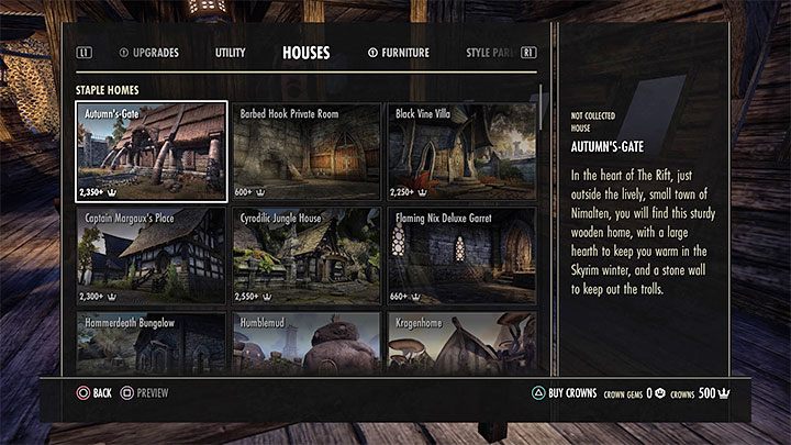 A list of larger houses and properties that are for sale can also be found in the Crown Store - check the Houses tab - ESO: Own house, property - how to buy? - Game guide - The Elder Scrolls Online Guide