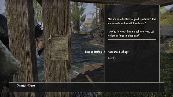 In the early stages of the game, it is a good idea to find a Housing Brochure note with information about possible accommodation - ESO: Own house, property - how to buy? - Game guide - The Elder Scrolls Online Guide