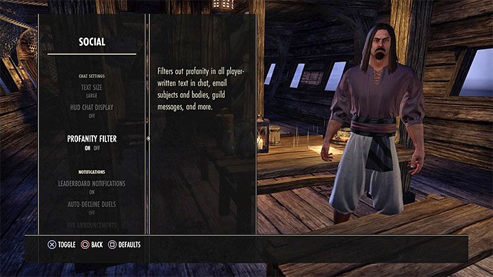 The Elder Scrolls Online, in order to protect players, censors popular swearing and bad words by default that may appear on the chat screen, in the received messages or on the player guild screens - ESO: FAQ, tips and tricks - Basics - The Elder Scrolls Online Guide