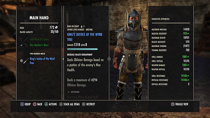 In The Elder Scrolls Online it is a lot easier to fill and overload the inventory than in Skyrim - by default it has 60 slots and even though you group identical items you can reach the limit quite quickly - ESO: TESO and Skyrim - similarities - Starting the game - The Elder Scrolls Online Guide