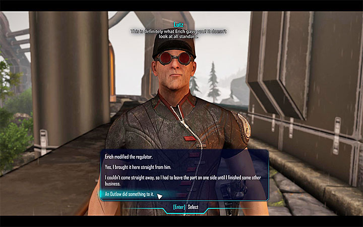 If Riley modified the regulator then you can allow it or be installed or you can warn Lutz - Elex: Minor quests in Domed City - Walkthrough - Abessa - Elex Game Guide