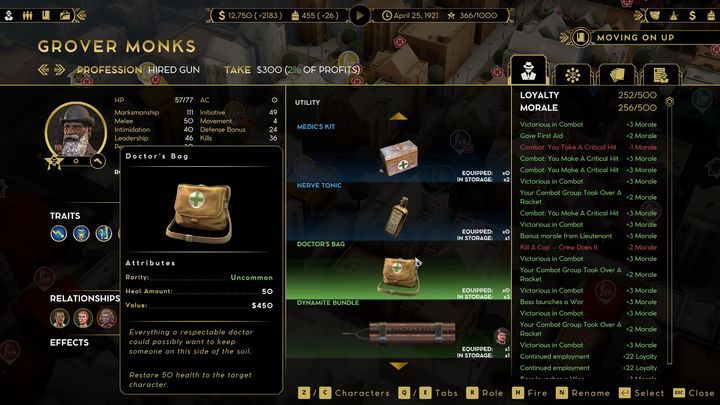 However, over time, the characters with the doctor profession will be able to learn a healing ability that will help keep your wounded units alive - Empire of sin: Healing - how to restore a characters health? - FAQ - Empire of Sin Guide