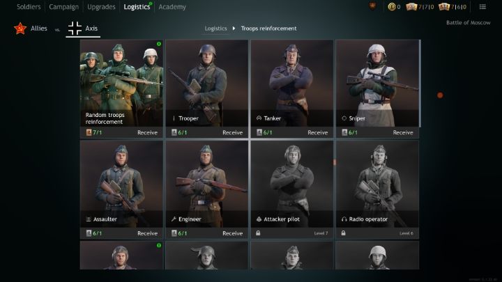 You can buy new soldiers in the Logistics tab. - Enlisted: Managing squads - Basics - Enlisted Guide